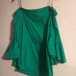 Green Off the Shoulder Bell Sleeve Top